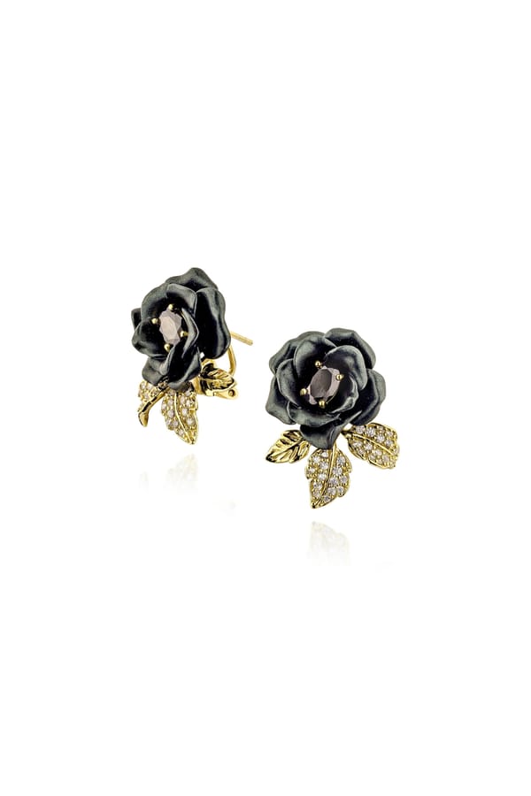 Black Verdant Rose Vine Stud Earrings — Miss Jo