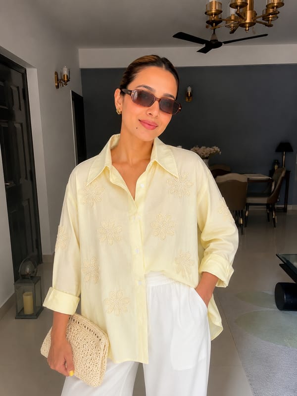 Linen Floral Embroidered Shirt — CLOSET AFFAIR