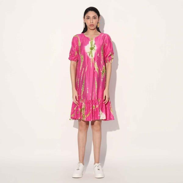 Pink Tie-Dye Tiered Knee-Length Dress — Linetribe