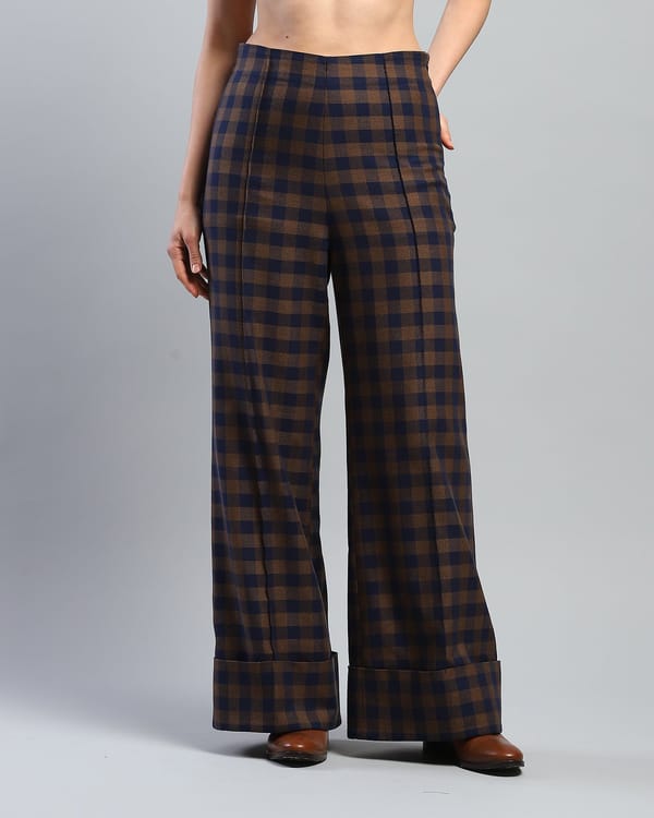 Yara Check Wide-Leg Trousers — Ash and Amber