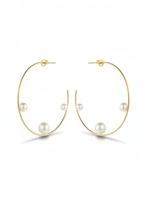Geometric Pearl Line Hoop Earrings — Cao Jewellery