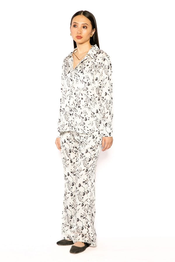 Ivory Monochrome Abstract Print Satin Shirt — Contemponari