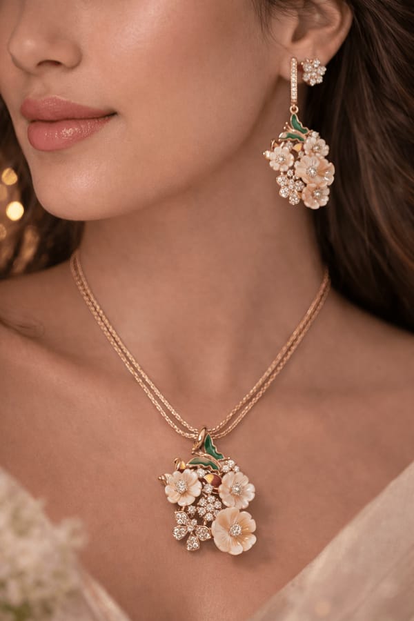Silvop Golden Bloom Floral Pendant Set — SilvPop Jewels