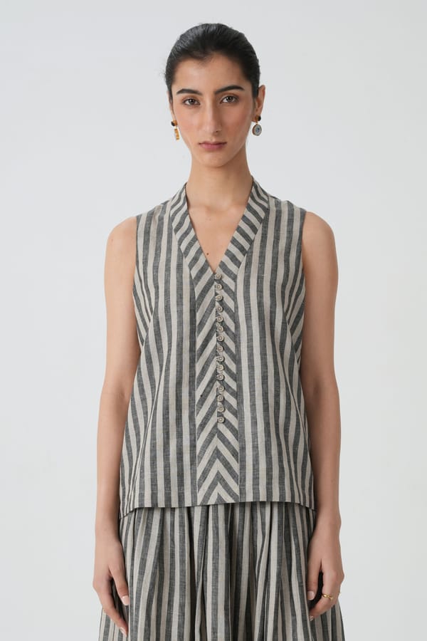 Iki Striped Linen Top — The Summer House