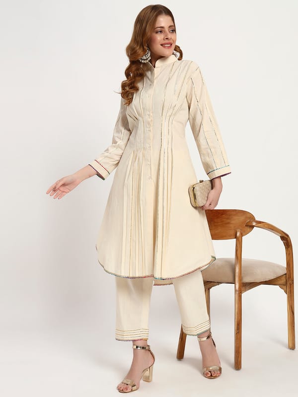 Ivory Organic-Cotton Pintuck Kurta Set — Gotta Kinari