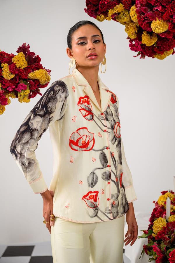 Off White Floral Printed Shirt and Trouser Co-ord Set — The Dramebaaz Company
