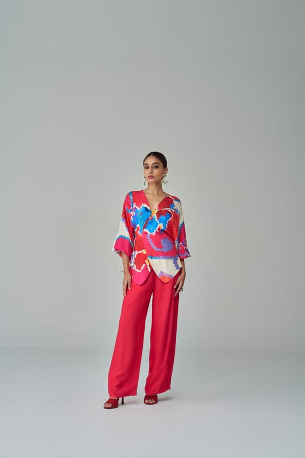 Pink/Red High-Waist Wide-Leg Palazzo Trousers — Saaksha and Kinni