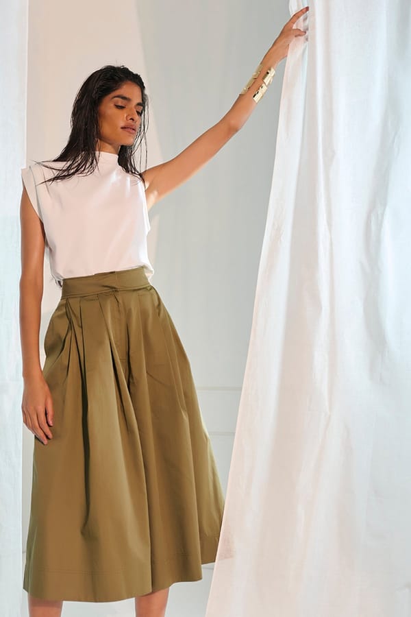 Olive Green High-Rise Pleated Culotte Skirt Pants — Unrush