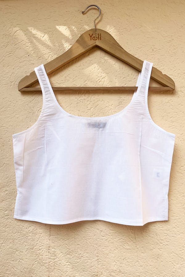 White Linen Scoop Neck Spaghetti Strap Top — YELL