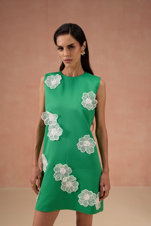 Green And Ivory Floral Dress — Label IRIS
