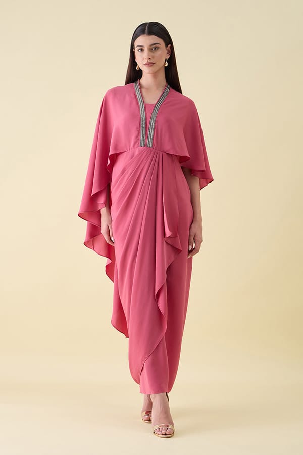 Pink Metallic Lounge Drape Dress — Aakaar
