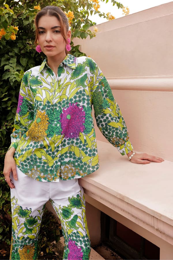 Multicolor Floral Printed Relaxed Fit Cotton Shirt — BOHO-CHIC