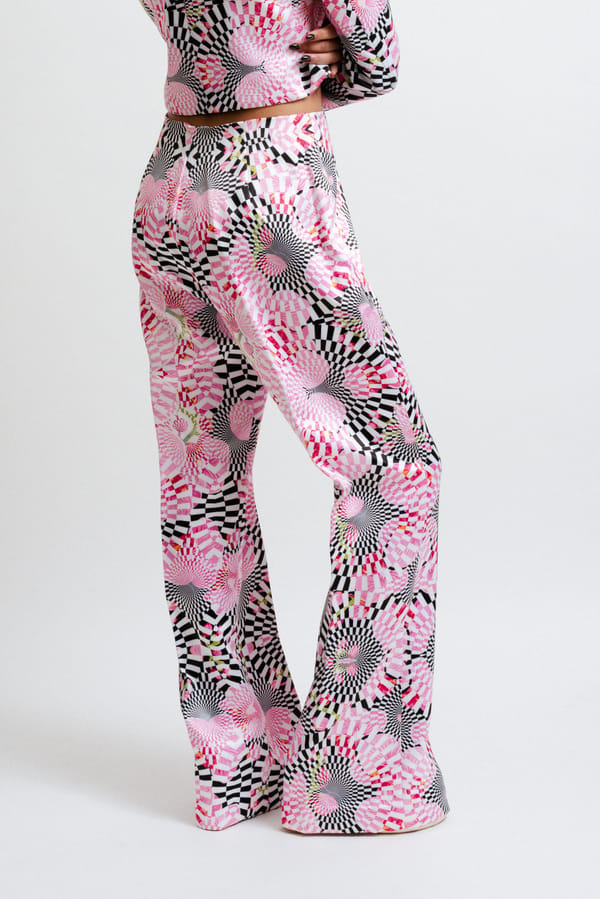 Multicolor Optical Print High-Rise Straight-Leg Trousers — White Saturn