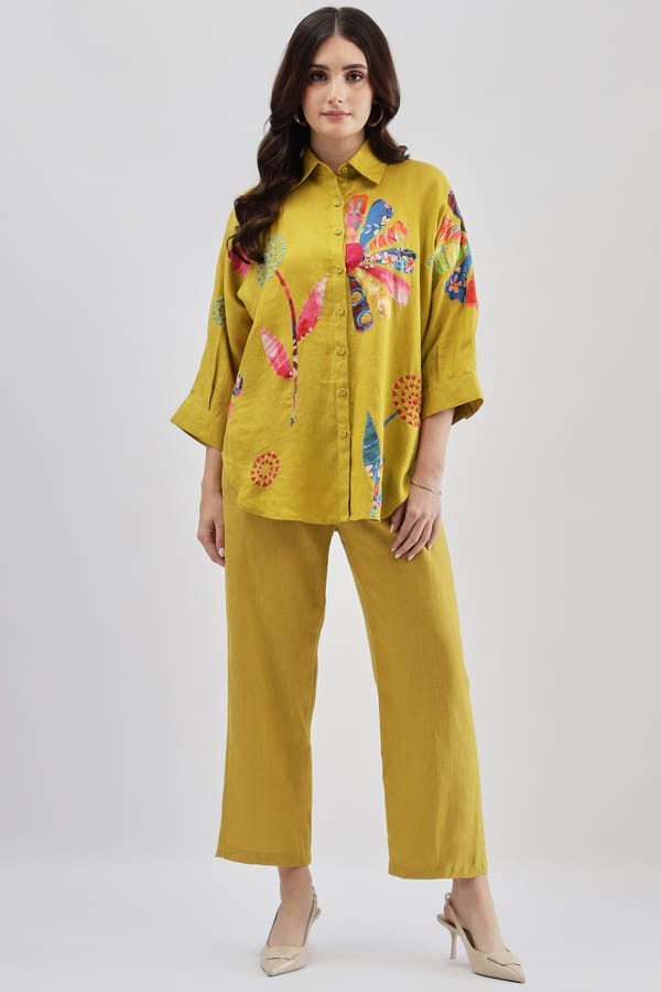 Lime Linen High-Rise Wide-Leg Trousers — Linen Bloom