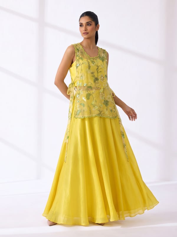 Yellow Bustier and Flared Maxi Skirt Co-ord Set — SURABHI ARYA