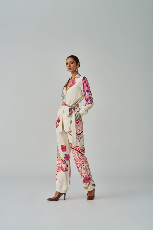 Ivory/Multi Paisley Print High-Rise Wide-Leg Trousers — Saaksha and Kinni