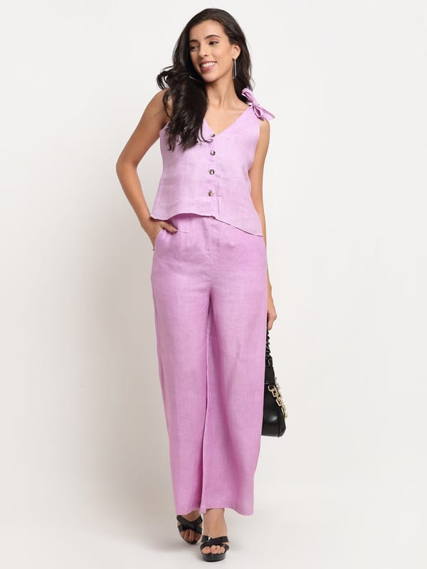 Lilac Tie Up Hemp Coord Set — EWOKE STUDIO