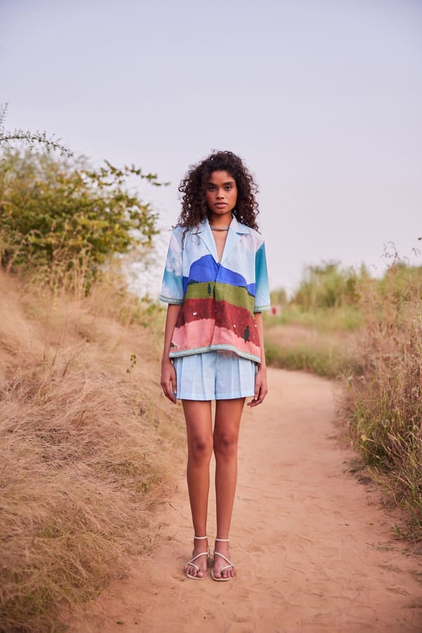 Multicolor Oversized Scenic Print Cotton Linen Shirt — Zip by Payal Zinal