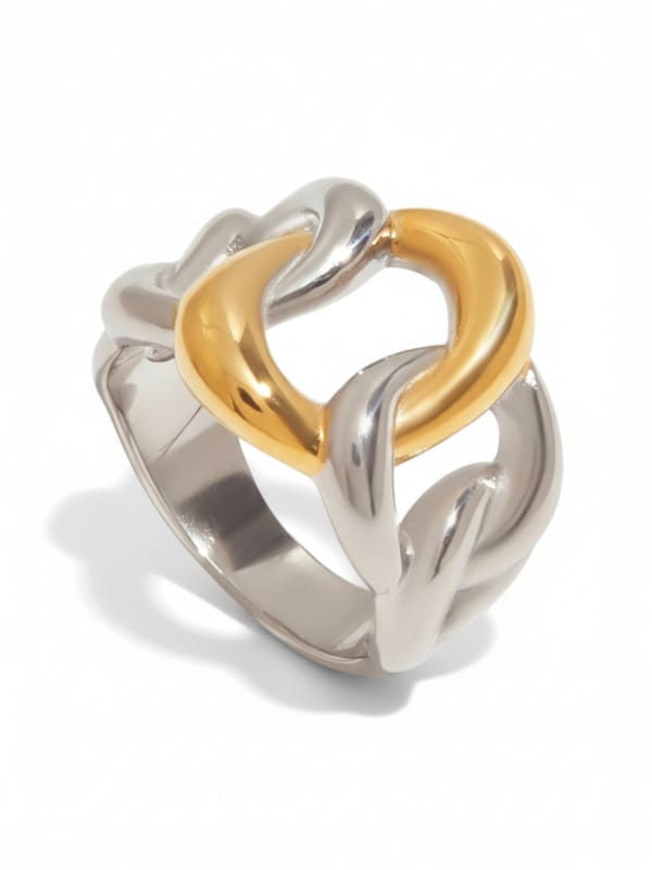 Gold and Silver Combination Twisted Hollow Ring — Cao Jewellery