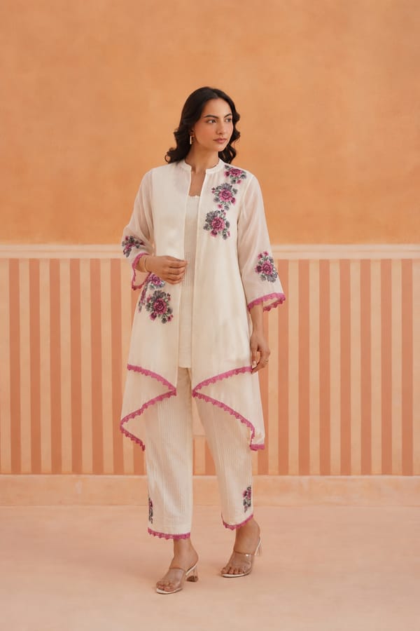 Cross Stitch Embroidered Jacket Set with Inner and Pants — Omi Clothing