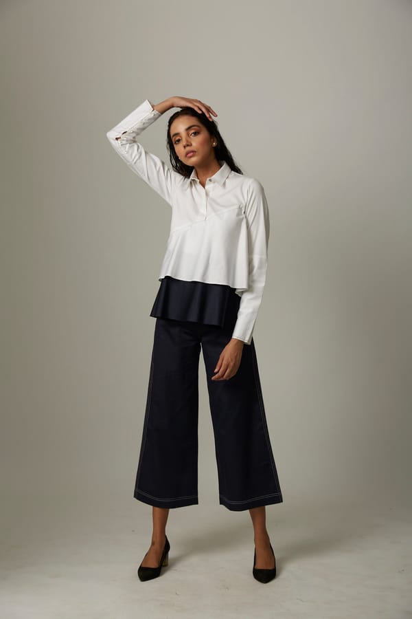 Black and White Colorblock Collared Co-ord Set — Escape By Aishwarya