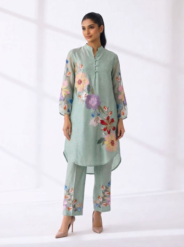 Aqua Floral Printed Tunic and Pant Co-ord Set — RUCHIKA MALLIKA LABEL