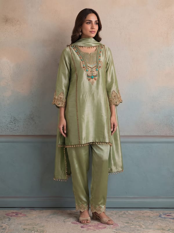 Green Laurel Kurta Set — SUSHIL AGGARWAL