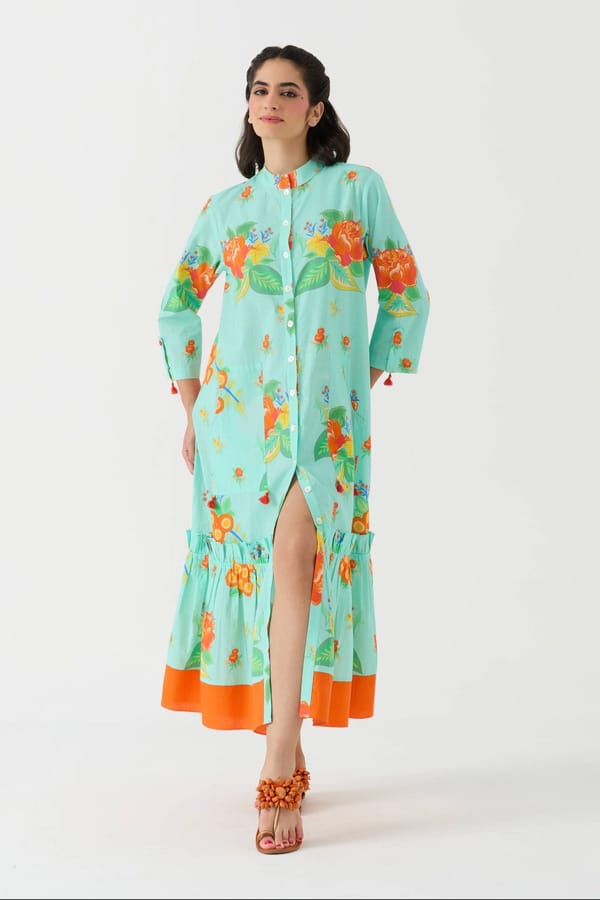 Dilbar Nimbu Front Open Dress — Jungle Marigold