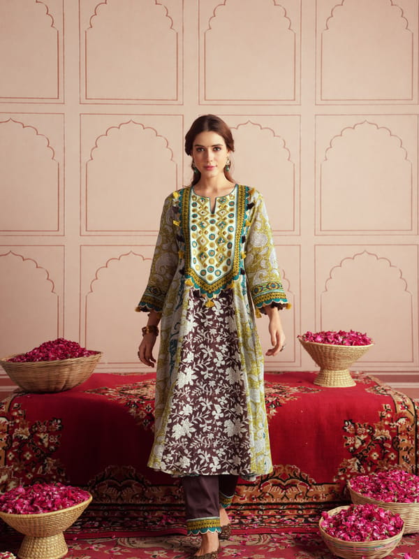 NAGMA KALIDAAR KURTA WITH PANT & DUPATTA — TASHA INDIA