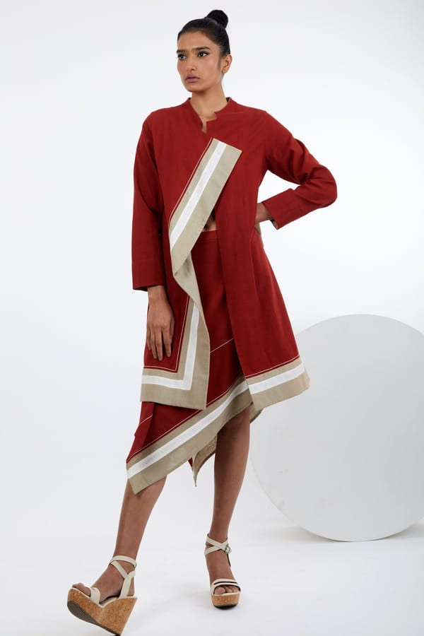 Multicolor Madder Red Longline Open-Front Jacket — Madder Much