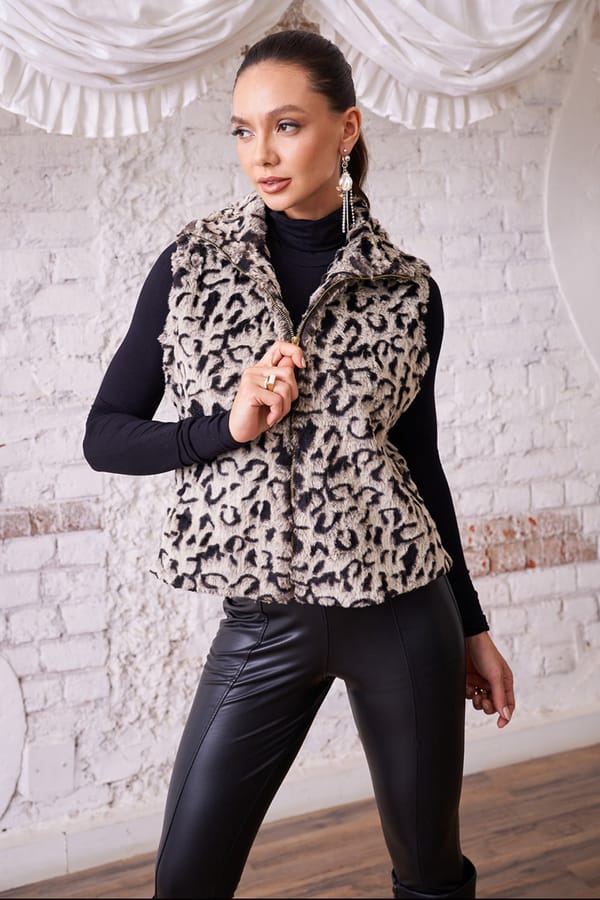 Leopard Print Sherpa Cropped Gilet Jacket — Sttavoss