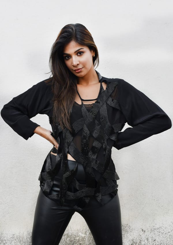 Black Georgette Top with Beaded Cutwork — Richa Goenka