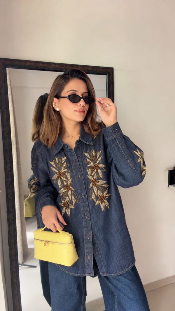 Blue Embroidered Denim Shirt — CLOSET AFFAIR