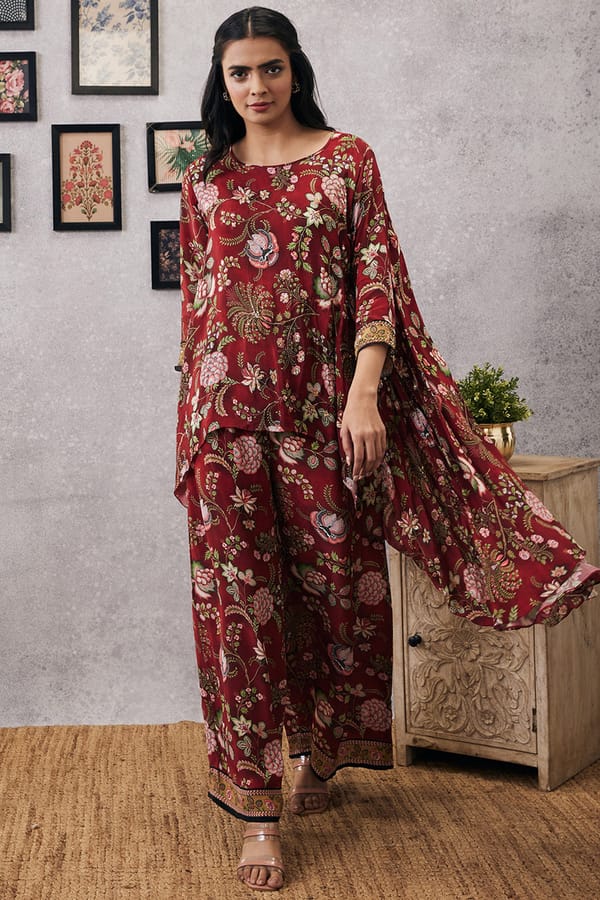 Mehr Embroidered Asymmetric Co-Ord Set — SOUP by Sougat Paul
