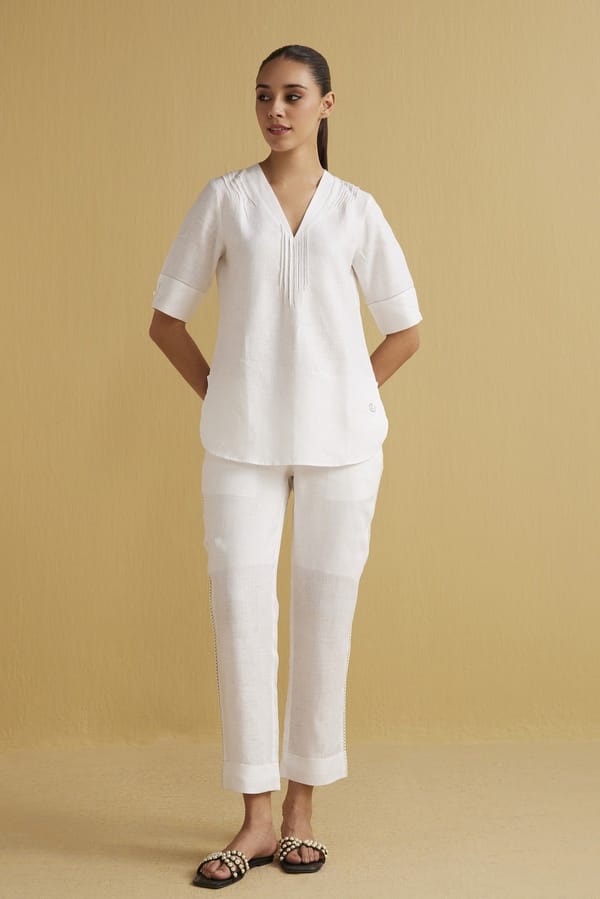 The Naysa Pleated Handcrafted Linen Top — YELL