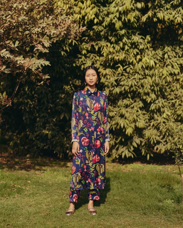 Navy Printed Satin Kurta and Pants Co-ord Set — EWOKE STUDIO