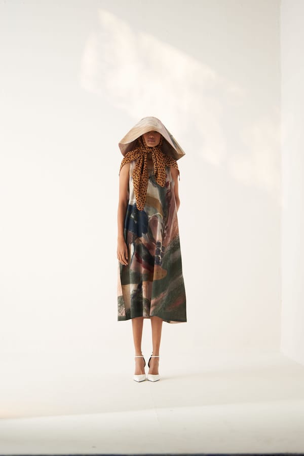Multicolor Abstract Halter Neck A-Line Midi Dress — Ofrida