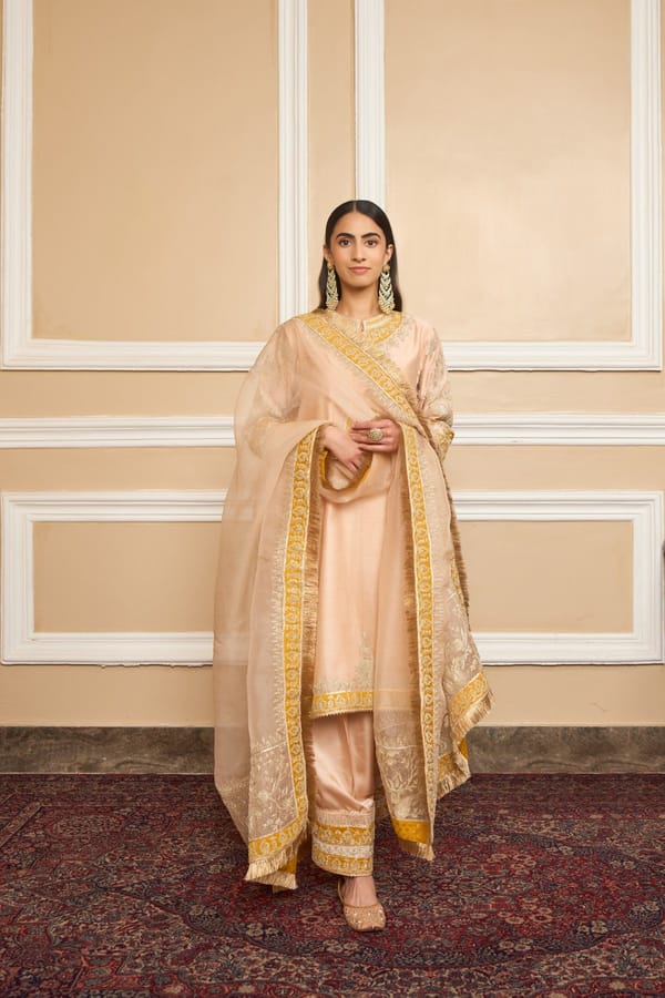 Rose Pink Embroidered Kurta Set with Salwar and Dupatta — Sheetal Batra