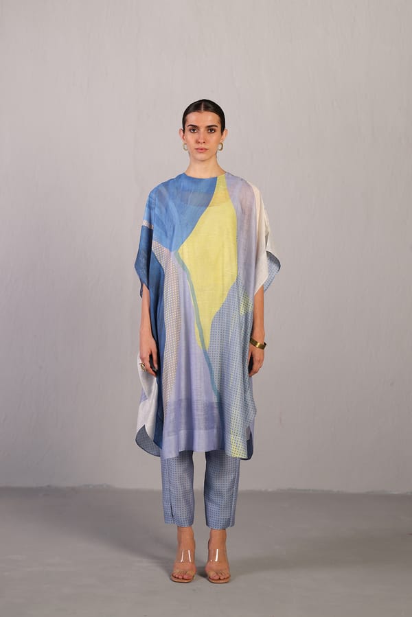 Sepal Blueberry & Coral Yellow Kaftan Set — CLOS