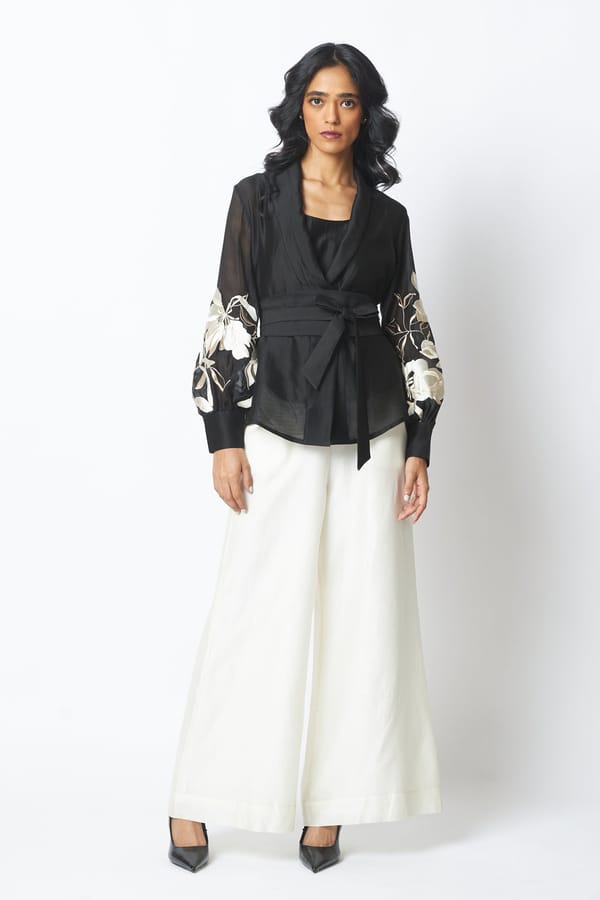 Black Wrap Blazer Top and Wide-Leg Pants Co-ord Set — Madder Much