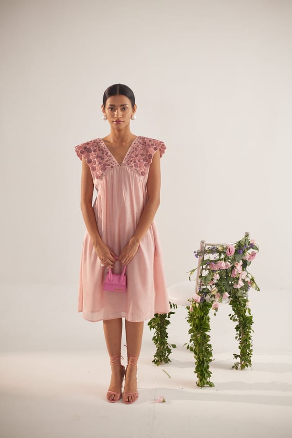 Peach Circle Collar Flowy Dress — Western Era