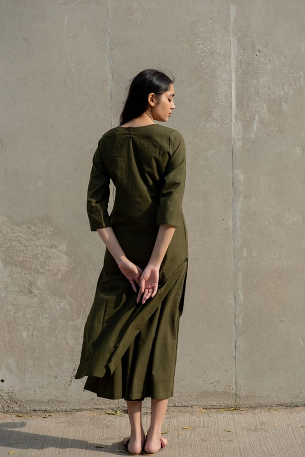 Olive Cotton Kurta and Culotte Co-ord Set — Vraj Bhoomi