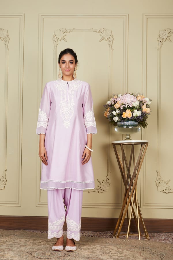 Periwinkle A-Line Embroidered Kurta Set with Dupatta — Sheetal Batra