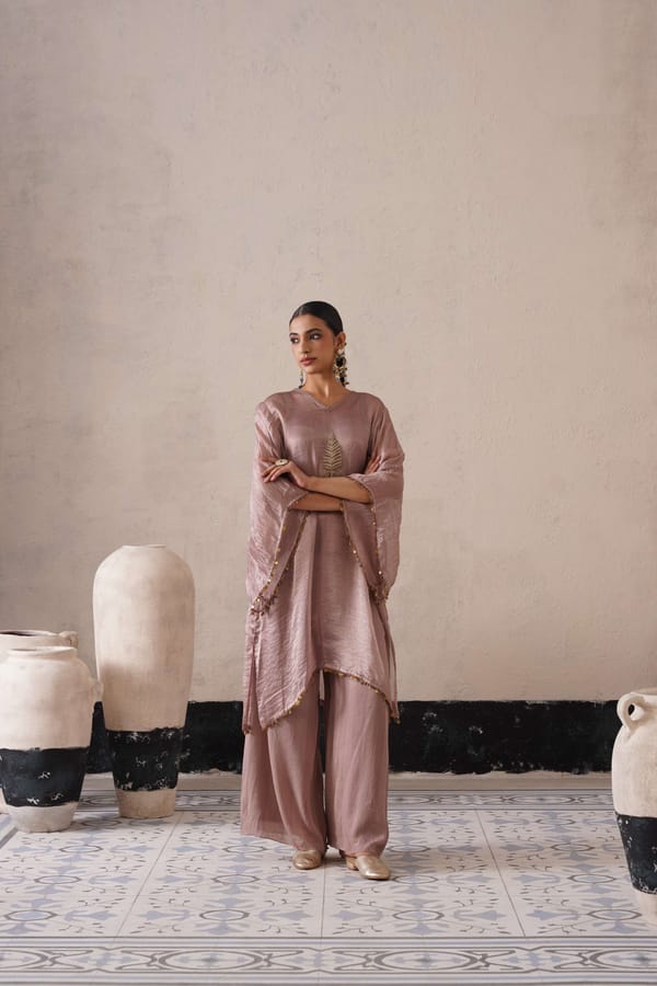 Dusty Mauve Tissue Organza Kaftan Kurta Set — SHREYASH JAIN