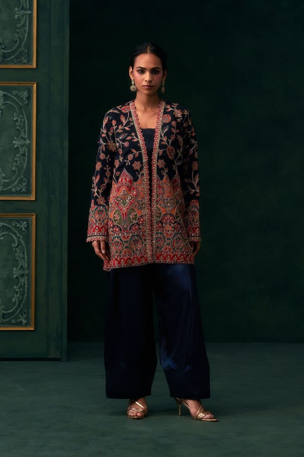 Nirva Crepe Satin Embroidered Jacket Set — NEETIKA CHOPRA