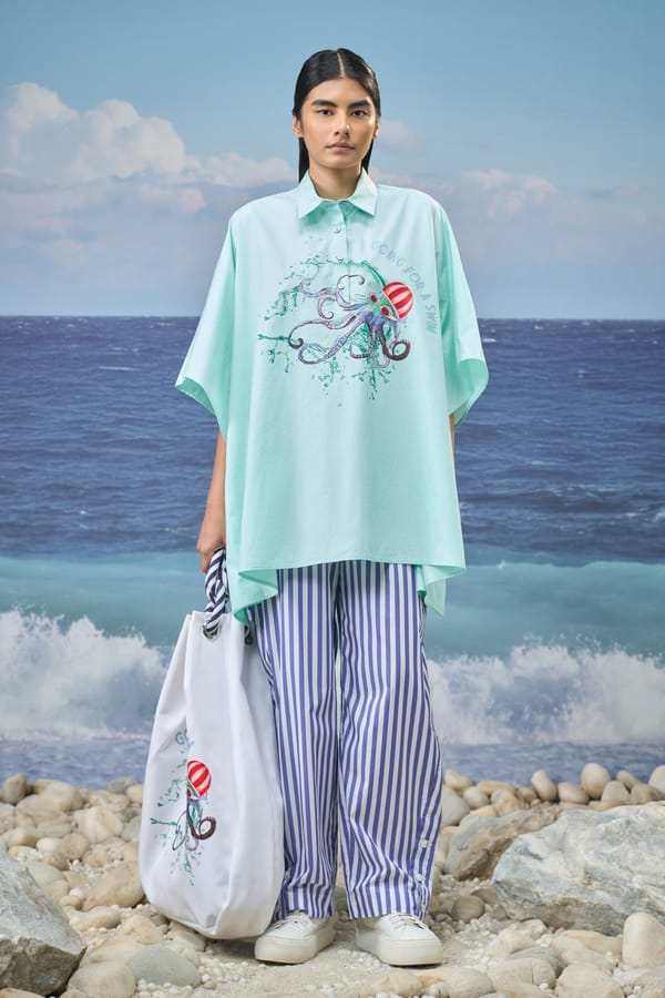 Oversized Printed Shirt Cotton - Mint Green — Genes Lecoanet Hemant