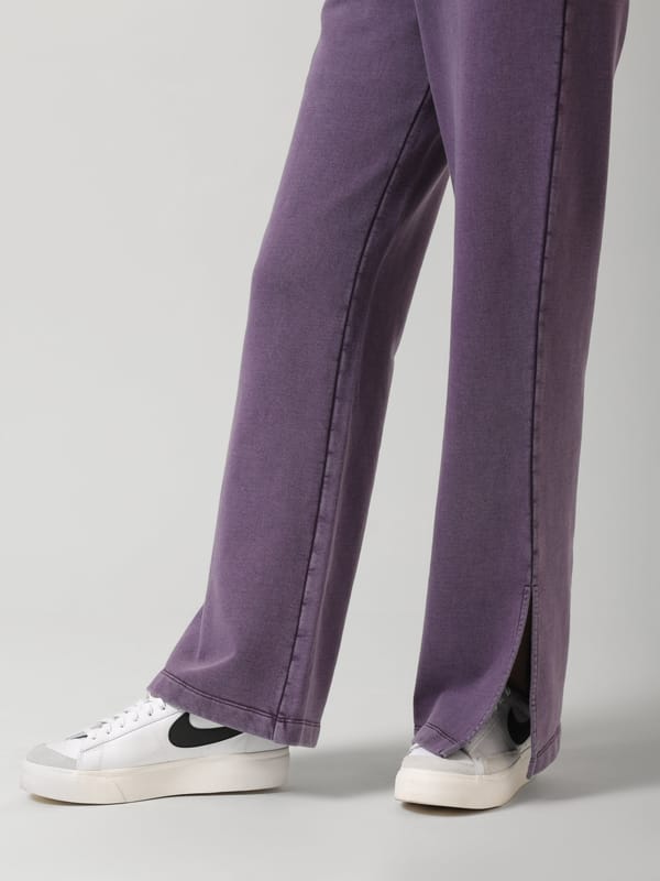 Plum Cotton Terry Acid-Wash Wide-Leg Trackpants — Necesera