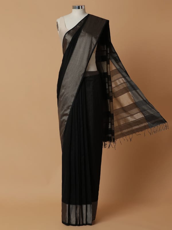 Maheshwari Cotton Silk Black Big Woven Border — BINKS