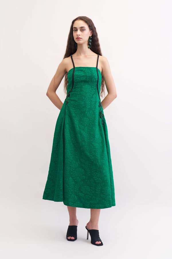 Emerald Cotton Lace Fit and Flare Midi Dress — Our Love