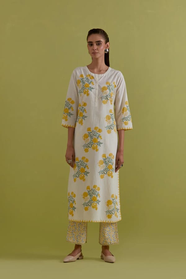 Yellow & Green Kurta Set — Upavita
